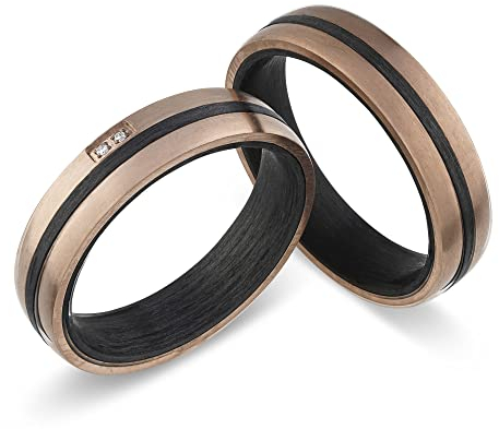 Schmuck Depot Trauringe, Titan Carbonringe, Diamant (0,0100 ct w/si), Partnerringe, Eheringe , Hochzeitsring (Gravur/Etui/)