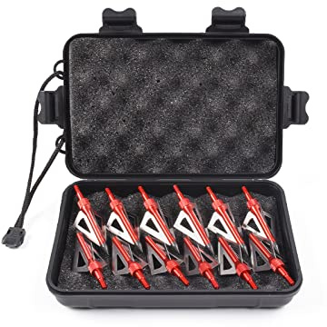 ELONG OUTDOOR 12 Pcs Tir à l'arc Chasse Pointes de Flèches 100 Grains Pointe de Flèche Extérieure Embouts à Visser avec Boîte de Têtes Larges Portable en Plastique pour Arc à Poulies et Arbalète