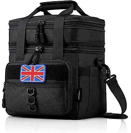 JOYHILL Tactical Lunch Box for Men, Double Deck Expandable Insulated Lunch Bag, Large Durable Thermal and Cooler Bag for Adult, Modern Leakproof Bag for Adult Work, Camping, Picnic, Black