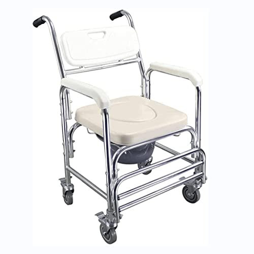 TOMYEUS Transport Toilet Chair, 4 In 1 Shower Chair With Arms And Backrest, With Wheels And Folding Footrest Heavy Duty Bathroom Wheelchair