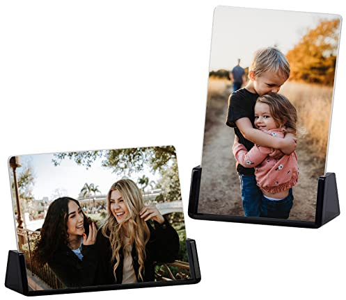 Boxalls 2 Pack Acrylic Picture Frames 6x8 with Translucent Black Base Stand, Frameless Photo Frame for Tabletop or Desktop Display (Horizontal + Vertical)