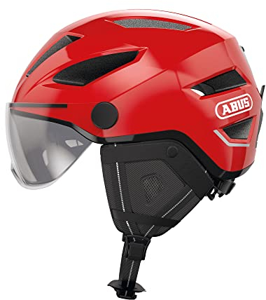 ABUS Stadthelm Pedelec 2.0 ACE - Fahrradhelm mit Rücklicht, Visier, Regenhaube, Ohrenschutz - für Damen und Herren - Rot, Größe S