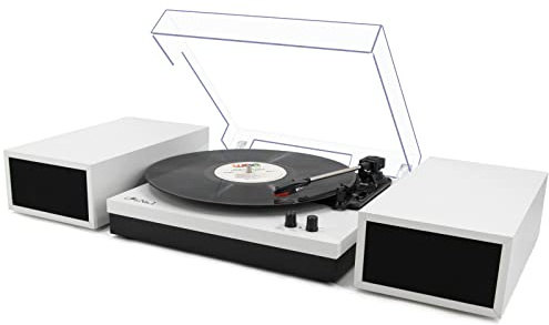 LP&No.1 Modern Turntable Record Player Bundle with Dual Powered Bookshelf Speaker Pair, Built-in, Phono Preamp, Belt Drive, 3-Speed, Wireless Input, Wireless Music Streaming (MWL White Color)