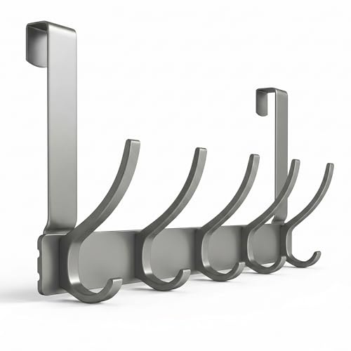 Eaglez Over Door Hooks – Heavy Duty Door Hooks & Over Door Hanger, Coat Hooks for Door, Back of Door Hanger Rack for Clothes, Towels & Bags, Space Saving Bathroom & Bedroom Storage (Grey, 12.5 x 7)