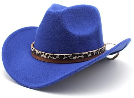MYLPDZSW HHF Caps & Hüte Leopard Gürtel Cowboyhut Herbst und Winter Woll Jazz Hut Outdoor Ritterhut Western Cowboy Filzhut (Farbe : Blau)
