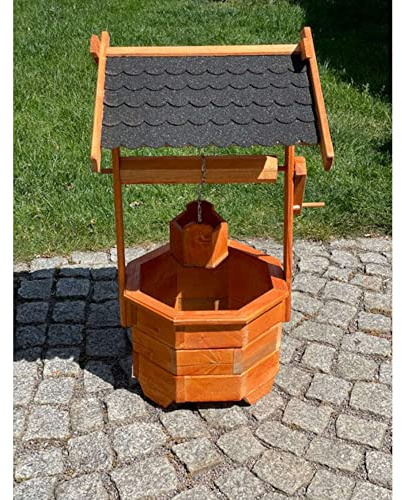 DARLUX Großer Handgefertigter Garten-Deko-Achteck-Brunnen aus Holz Braun/Grün Höhe 84 cm für den Garten/Outdoor Bereich lasiert. In Schwarz, Rot oder Grün. (Schwarz)