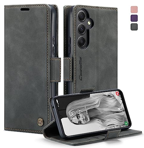 KZB Handyhülle für Samsung Galaxy A34 5G Hülle Premium Leder Klappbar Tasche RFID Schutzhülle Flip Case Magnet Kartenfach Standfunktion Klapphülle für Samsung Galaxy A34 5G 6,6'' - Grau
