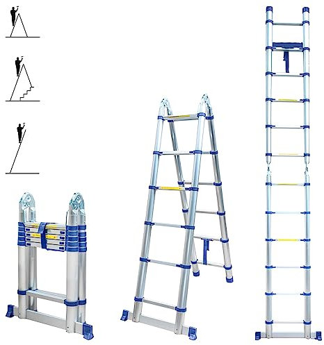 HOSTRÖM Echelle télescopique articulée 3,8m STEMPAKT, escabeau 2x6 marches Pliable Professionnel Multifonction, H Max Travail 4,7m, Garantie 5 Ans