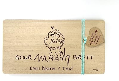 Holzbrettchen mit Gravur - Schaf GOURMET- Frühstücksbrett personalisierbar - Vesperbrett Brotzeitbrett Jausenbrett - Geschenkidee zAcheR-fineT (Holzbrettchen)