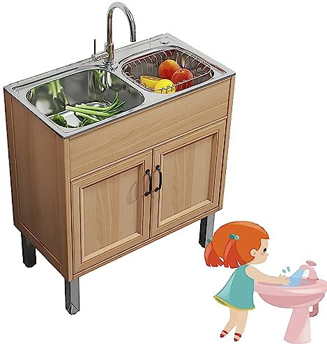Lavello cucina moderno,lavatoio Da Esterno,lavello campeggio, Lavello Cucina 2 Vasca,lavandino multifunzione,Mobile da Esterno Lavandino multiuso da appoggio con mobiletto Lavello da cucina portatile