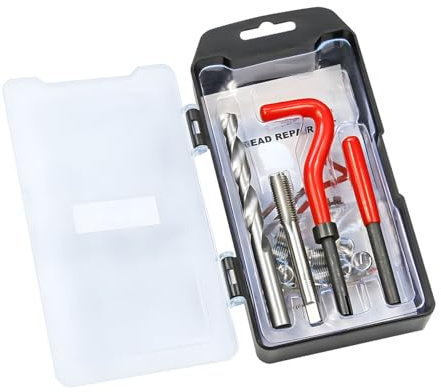 JNNJ 15 Piece Thread Repair Kit M9 X1.25, Thread Repair of Damaged or Worn Threads with Plastic Cassette, Repair Brake Caliper Guide Bolt Thread Kit, Threads Repairs Set Helicoil Coil for Automotive
