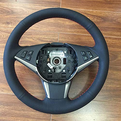 CarXs Schwarzer Lenkradbezug, handgenähter Kunstleder-Autolenkradbezug, passend für BMW E60 530i E63 E64 635D