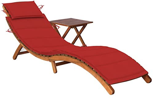 ZEYUAN Sonnenliege mit Tisch und Auflage, Gartenliege, Liegestuhl, Sonneninsel Outdoor, Sonnenstuhl, Liegen, Gartenmöbel, Loungemöbel,Relaxliege, Terrasse,Massivholz Akazie