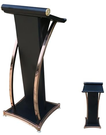 YVYKFZD Tragbarer stehpult, Gebogene Metall Rednerpult, bodenstehende Kirchenpodium, Laptoptisch mit neigbarem Desktop für Büro, Schule (Color : Nero)