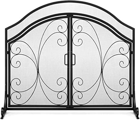 Funkenschutz/Funkenschutzgitter Schmiedeeiserne Kamin-Vorderwand-Trennwand mit Tür, Funkenschutz, Kamin-Dekoration, Boden, Ofen, Zaun, Haushalt, 39,3 x 33,4 Zoll Kaminfunkenschutzgitter