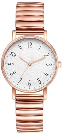 Avaner Montre Femme à Bracelet élastique: Montre Extensible pour Dame,Facile à Lire Grands Chiffres Bracelet en Acier Inoxydable Rigide–Montre à Quartz Analogique étanche pour Femme Or Rose
