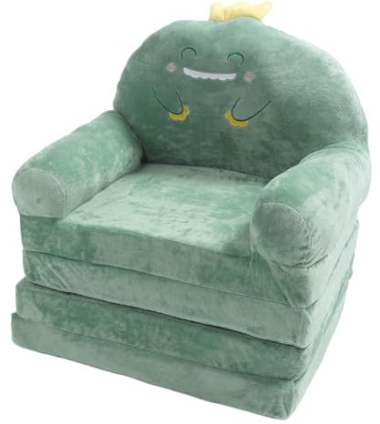 AUNMAS Grünes Dinosaurier-Kindersofa, Weicher, Atmungsaktiver Kleinkindstuhl mit Griff, Faltbare Minicouch Zum Lesen, Entspannen, Schlafen, (In Viertel Falten)