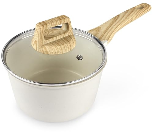 GiPP Casserole avec couvercle, 16 cm, pour induction, revêtement anti-adhésif, poignée en bakélite, pour induction, sans PFOA, blanche