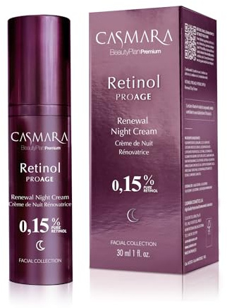 CASMARA - 0,15 % ren Retinol nattkräm med hyaluronsyra, C-vitamin, skvalan, ansiktsföryngrande fuktgivande ansiktskräm hudvård, förbättrar elasticiteten och fastheten, alla hudtyper