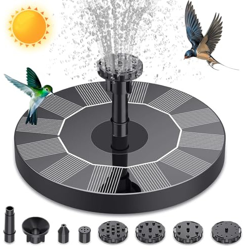 HyAdierTech Fuente Solar Estanque, 1.5W Flotante con 6 Boquillas, Fuente Solar Jardin Exterior, Bomba Decorativa para Acuario, Jardín, Exterior y Recipiente de Peces (13cm)
