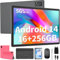 QDDQ Android Tablet,10 Zoll Android 14Tablet mit Tastatur, 16GB+256GB, 1TB Expand, Octa-Core, 8000mAh, 2.4G/5G WiFi, 1280P FHD, GMS, 2 in 1 mit Tastatur Tasche, Maus, Stylus (Rosa)