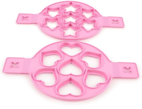 Silicone Non Stick Egg Pancake, 2Pcs Heart Shaped Egg Cooker Pan Kitchen Accessories for Diy Muffins and Poached Eggs