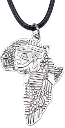 IOETSEUT personalisierte Halskette Silber Halskette Unisex Retro Vintage Antik Silber Farbe 40x28mm Afrika Serie Auge des Horus Anhänger Schwarz Leder Seil Kette Halskette Geschenk