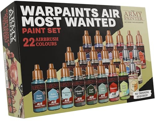 The Army Painter Warpaints Air Most Wanted Paint Set, 22x18ml peintures, 19 acryliques pour aérographe, incl. 2 métalliques, 1 fluorescente, 1 medium et 3 Speedpaints - pour modèles et miniaturas