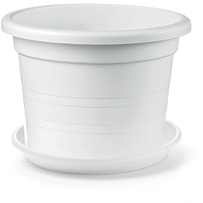 Sicignano | Vaso Cilindro con Sottovaso in Polipropilene, Resistente agli Urti e UV, Made in Italy - Vaso Grandi Dimensioni per Ingressi Giardini Spazi Pubblici (Bianco, 70 cm)