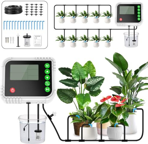 XRSMOU Kit di Irrigazione a Goccia Automatico Fai-da-Te, Sistema di Irrigazione Automatica, Regolazione del Tempo, Dispositivo di Irrigazione per Interni, per Piante