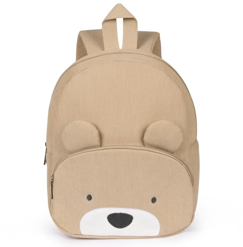 Aomig Sac à Dos pour Enfants, Petit Sac à Dos Velours Côtelé pour Maternelle Fille Et Garcon, Sac à Dos Velours Côtelé Ours&Chiot pour Bebe, Broderie Sac à Dos pour Crèche Scolaires