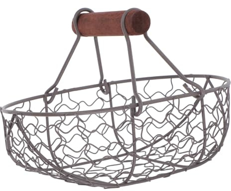 CLISPEED Vintage Storage Basket for Fruits and Eggs Rustic Metal Mesh Container for Kitchen Countertop Display and Organization Creative Retro Design Grey