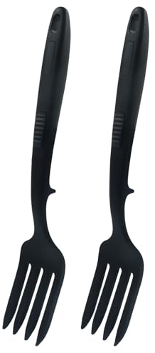 Hitefu 2 forchette grandi in silicone resistente al calore, forchetta da cucina flessibile da 30 cm, antiaderente, per ingredienti misti, purè, uova e cottura al forno, colore: nero