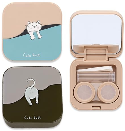 KEWUF 2 Pcs Custodia per Lenti a Contatto, Custodia Lenti a Contatto con Specchio, Porta Lenti a Contatto da Viaggio, Portalenti per Lenti a Contatto Igienica per Viaggi a Casa All'aperto