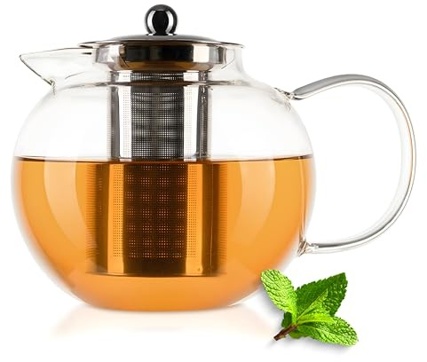 Teekanne Glas 1300ml mit Edelstahl Siebeinsatz – Glasteekanne aus Borosilikatglas für losen Tee, Kräutertee & Früchte – tropffrei, hitzebeständig & spülmaschinenfest - Teezubereiter mit Sieb - DAGAZEN