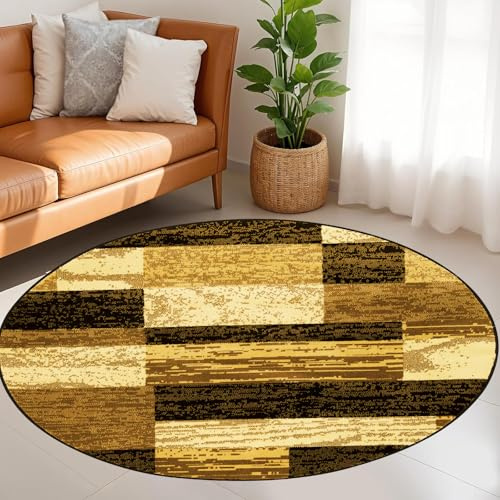 Alfombra redonda con diseño geométrico de retales amarillos, diámetro de 200 cm, ideal para decoración de interiores, salón, dormitorio o salón