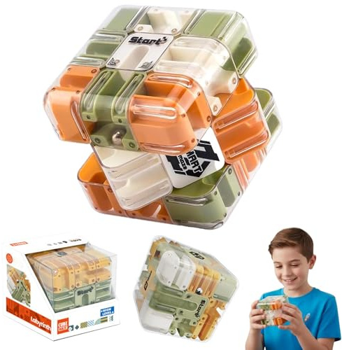 Großer 3D-Puzzle-Labyrinth-Würfel - Fesselndes Denksportspielzeug, 2-in-1 3D-Kugellabyrinth mit Zauberwürfel, Montessori Labyrinth Spiel Puzzle Spiel, Zauberwürfel für Kinder und Erwachsene (Bunt)
