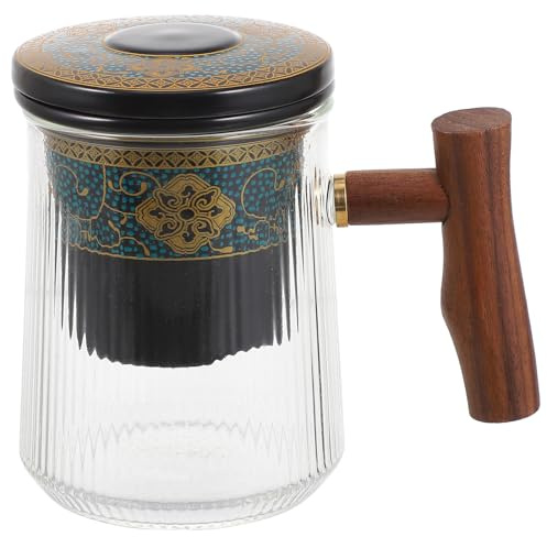 Toyvian Mug Infuseur en Céramique 360ml Anse en Bois Résistante la Chaleur, Verre Solide, Thé et Usage Professionnel