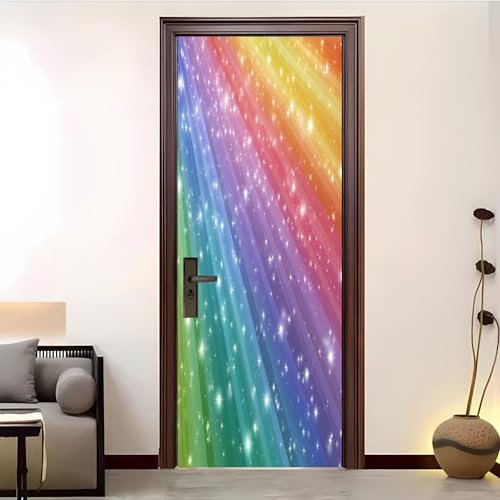 Adesivi Per Porte Rimovibile Romantiche Strisce Arcobaleno Poster Porta 3D 82x200 cm Colorato Adesivo Porta Impermeabile Autoadesivo per Camera Da Letto, Decorazione Casa