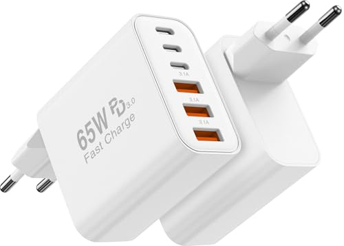 6-Ports USBC Ladegerät für iPhone 17/17E/16/15/14/13/12,Total 65W Mehrfach Ladegerät mit USBC und USBA,Power Adapter (25W Max) Fast USB Charger Multiport TypeC Netzteil für Samsung S26/S25/Tablets