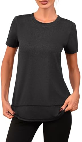 Memouniva Sportshirt Damen Kurzarm Slim Fit Fitness Yoga T-Shirt Gym Sport Oberteile Leicht Funktionsshirt