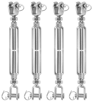 Ekunbuy Heavy Duty M8/M10/12 Jaw & Jaw Turnbuckle - 1100 lbs Working Load Limit - Premium 304 Stainless Steel Tensioner for Cables, Wire Rope & Indoor/Outdoor Sports Gear (4Pcs 5/16”x8.27”)