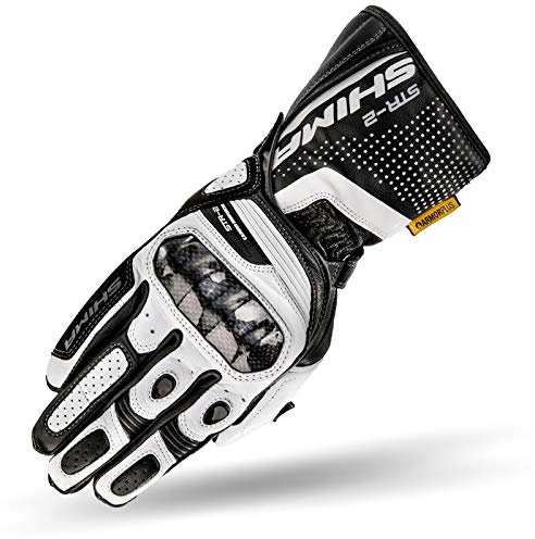 SHIMA STR-2 Motorradhandschuhe Herren - Touchscreen, Sommer, Sport Leder Handschuhe mit Carbon Knöchelprotektor, Handflächen- und Fingerschieber, Verstärkte Handfläche (Weiß, 3XL)