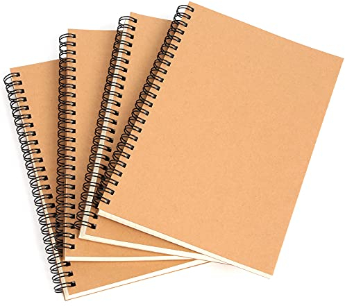 HAKACC Notizblock A5 Mix, 4 Stück Spiralblock, 80 Blatt pro Block, kariert und blanko Notizbuch abreißbar für Schule Büro Projekte Skizzen