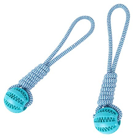 Lusacy 2 Piezas 6cm Pelota para Perros Indestructible, Pelota con Cuerda para Perros, Pelota Interactiva de Juguete para Perros para Perros Grandes Y Pequeños Cuidado Dental Buscar Atrapar