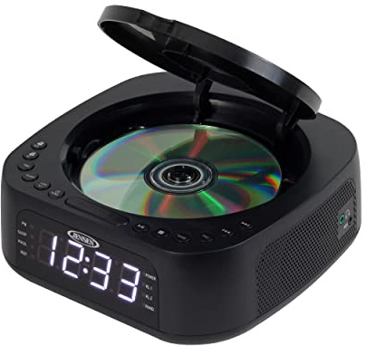 Jensen JCR-375 Stereo Digital Dual-Alarm Clock with Top-Loading CD Player, FM Tuner, USB Charging Port, and Battery Backup
