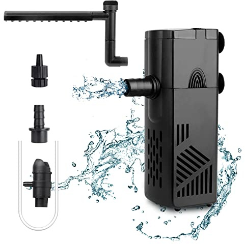 hygger Aquarium Filter, 220L/H 3W Internal Aquarium Filters, Water Flow Adjustable Aquarium Pump Filter Wave Maker, Ultra Quiet Submersible Power Filter with Sponges, for 20-40L Fish Tank