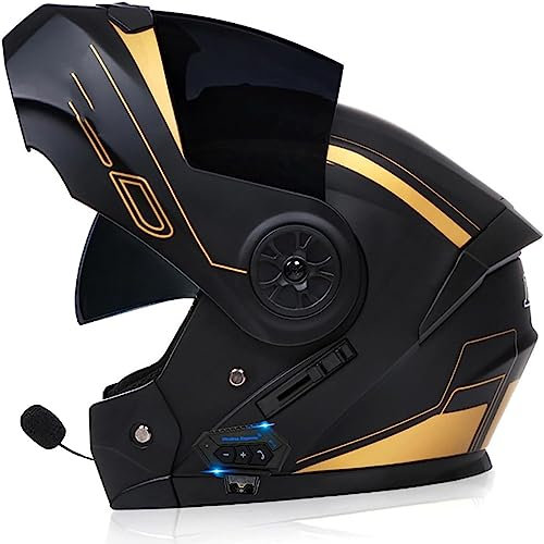 Intégral Bluetooth Casque Moto, ECE Homologué Intégral Flip-Up Casque, Double Visière Full Face Casques Homme Et Femme, Adulte Casque De Moto Scooter avec Haut-Parleur Intégré