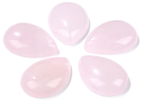 5 Stück 13 x 18 mm Wassertropfen-Stein-Cabochon-Perlen, flache Rückseite, halbe Achate, kein Loch, passend für DIY-Ringe, Ohrringe, Broschen NO7, Rosenquarz, 13 x 18 mm