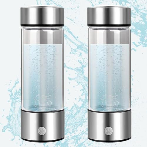 ATLION Hydrogen Water Bottle Generator, Portable Hydrogen Water Machine USB rechargeable Alkaline Glass Hydrogen Water Pitcher a Water Bottle Purifier for Home, Office, Travel(silver,2 pack)